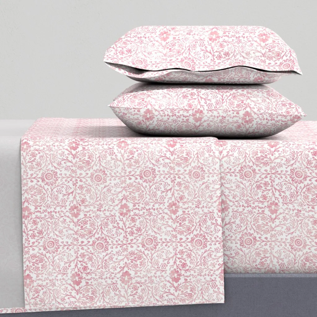 Indian Woodblock Floral King Sheet Set - Pink product