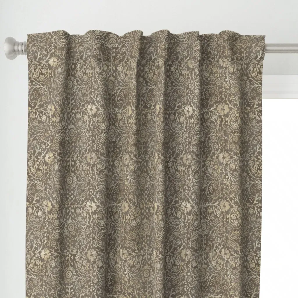 Indian Woodblock In Gold Curtain Panel - Beige alternate view