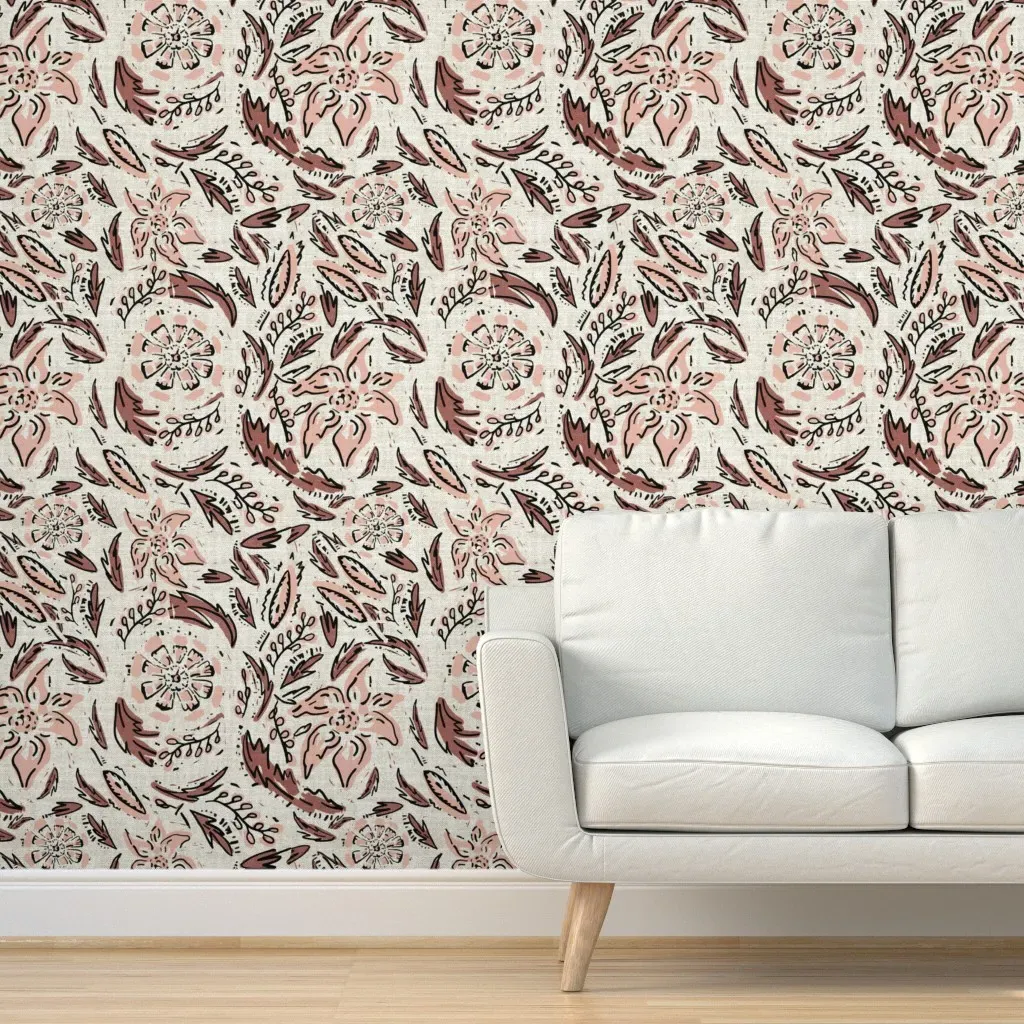 Indie Floral Peel and Stick Wallpaper - Dusty Rose product