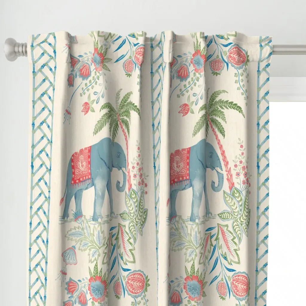 Indienne Elephant Walking Curtain Panel - Blue alternate view