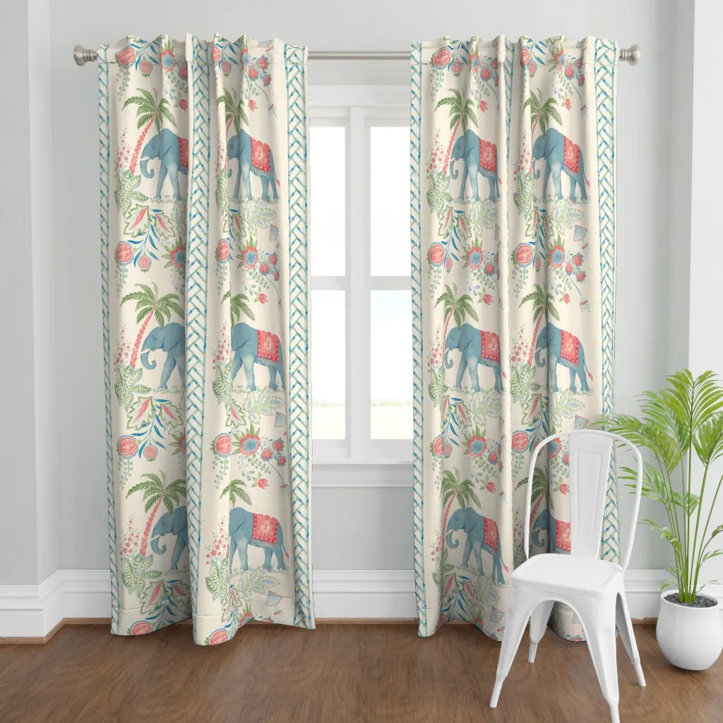 Indienne Elephant Walking Curtain Panel - Blue product