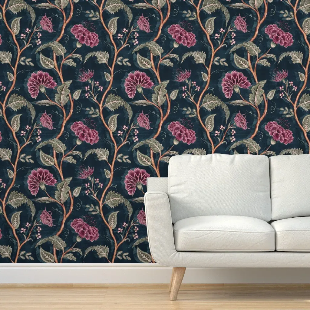 Indienne Vine Peel and Stick Wallpaper - Midnight Velvet product