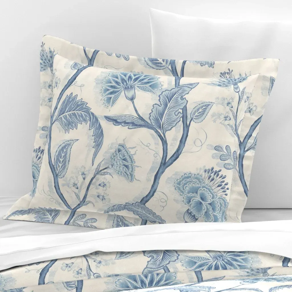 Indienne Vine Standard Flanged Pillow Sham - Soft Blue, Cotton Sateen product