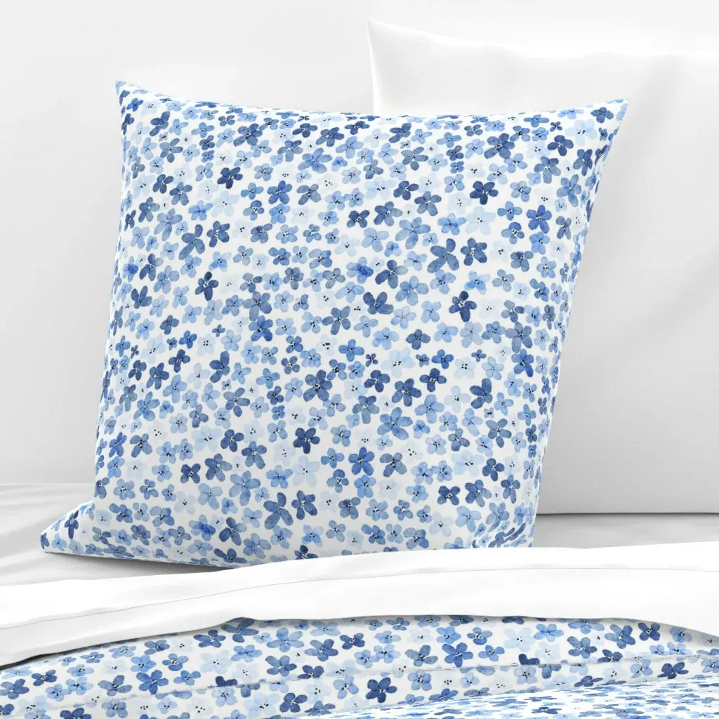 Indigo Blue Watercolor Florals Euro Pillow Sham - Blue product