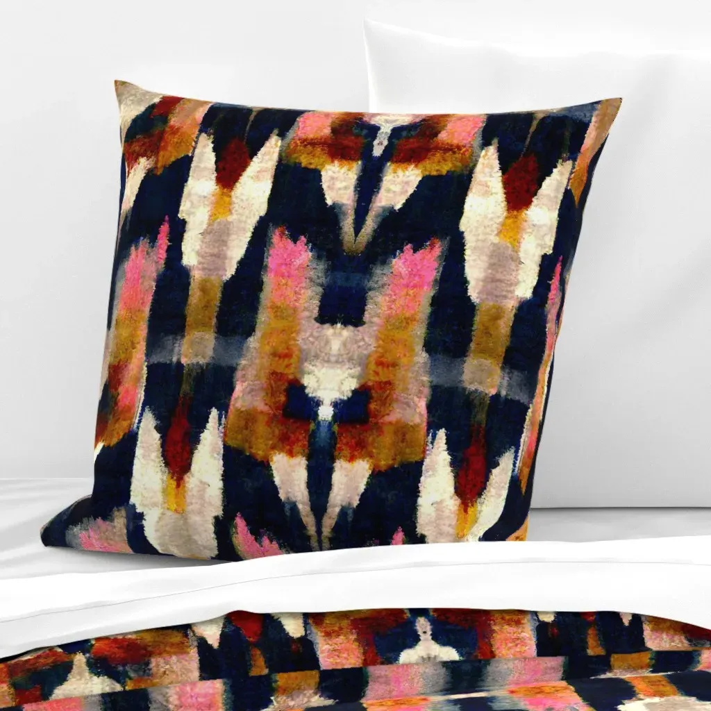 Indigo Fuschia Cream Ikat Abstract Brushstroke Euro Pillow Sham - Navy Blue product