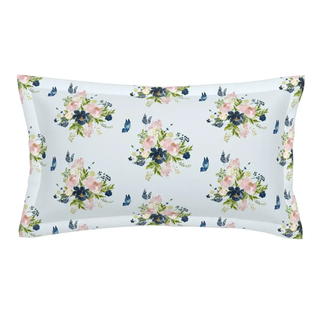Indigo & Pink Floral Bouquet King Pillow Sham - Light Blue product