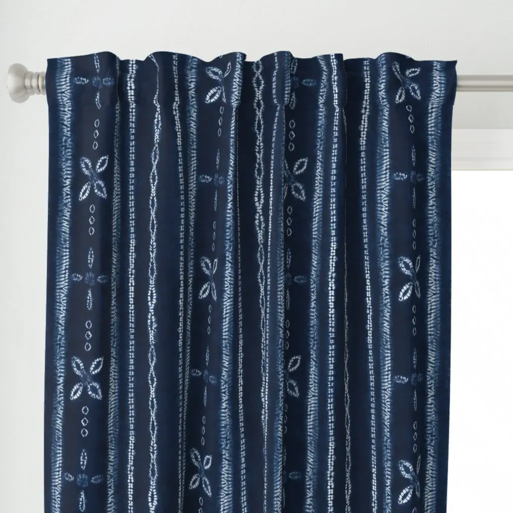 Indigo Shibori Floral Curtain Panel - Indigo alternate view