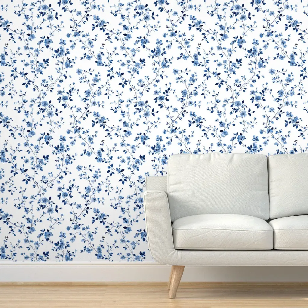 Indigo Vine Chinoiserie Floral Peel and Stick Wallpaper - Blue product
