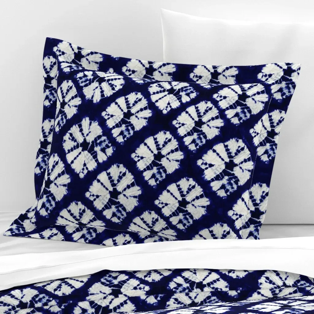 Indigotie Dye Shibori Batik Diamond Standard Flanged Pillow - Blue, Cotton Sateen product