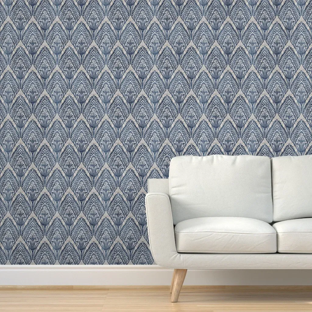 Indonesian Bali Blockprint Peel and Stick Wallpaper - Navy Blue product