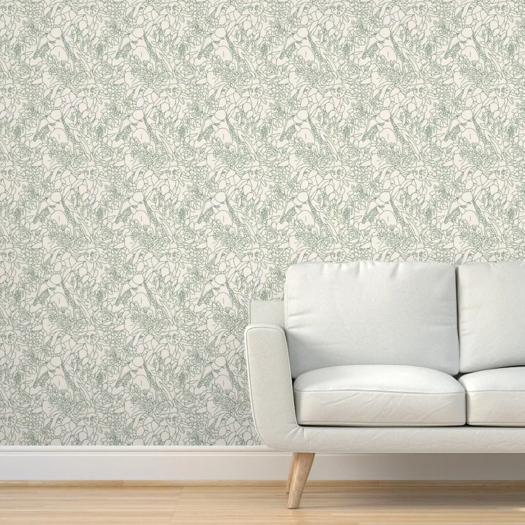 Indra Botanical Line Peel and Stick Wallpaper - Sage product