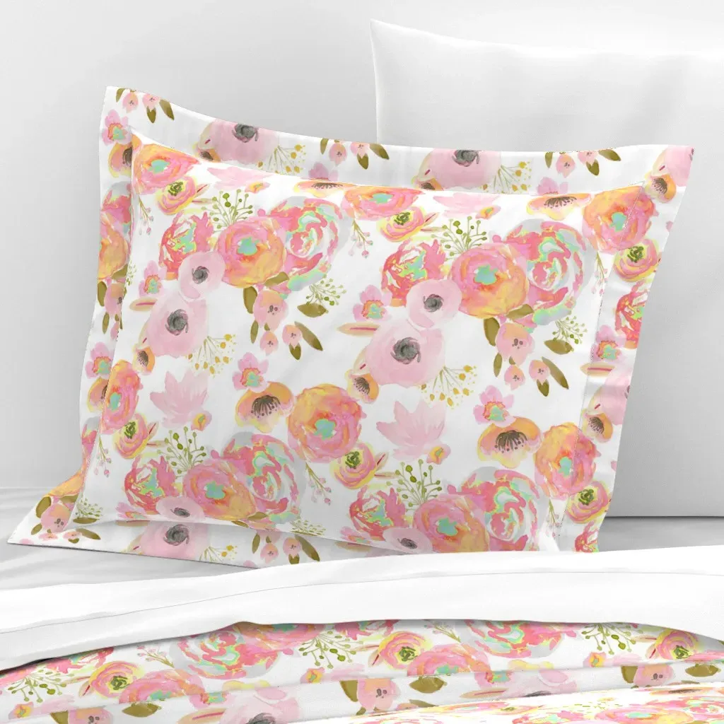 Indy Bloom Rainbow Florals Wide Cotton Sateen Standard Flanged Pillowcase - Pink product