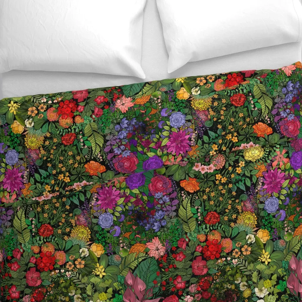 Infinite Botanic Garden Large Duvet Cover - Dark Red alternate view