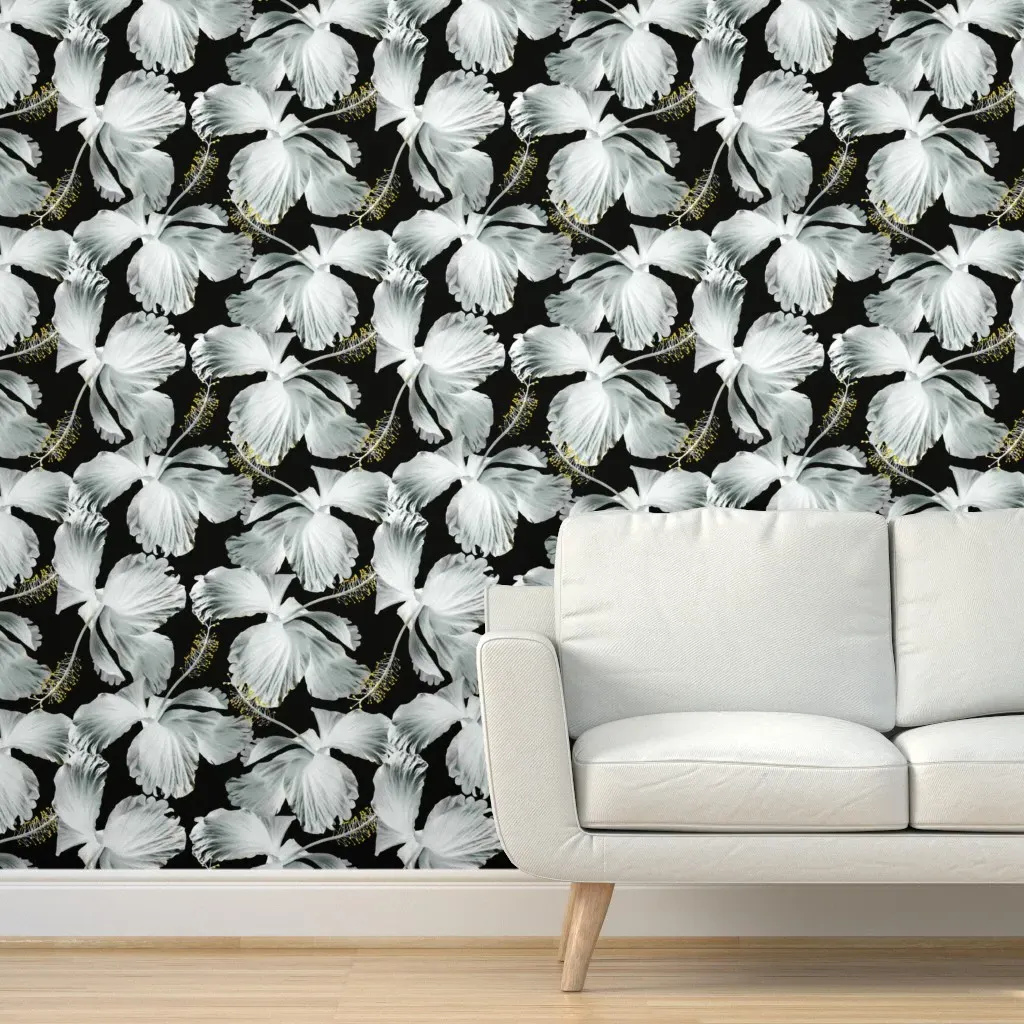 Infinite Hibiscus Peel and Stick Wallpaper - White, Black product