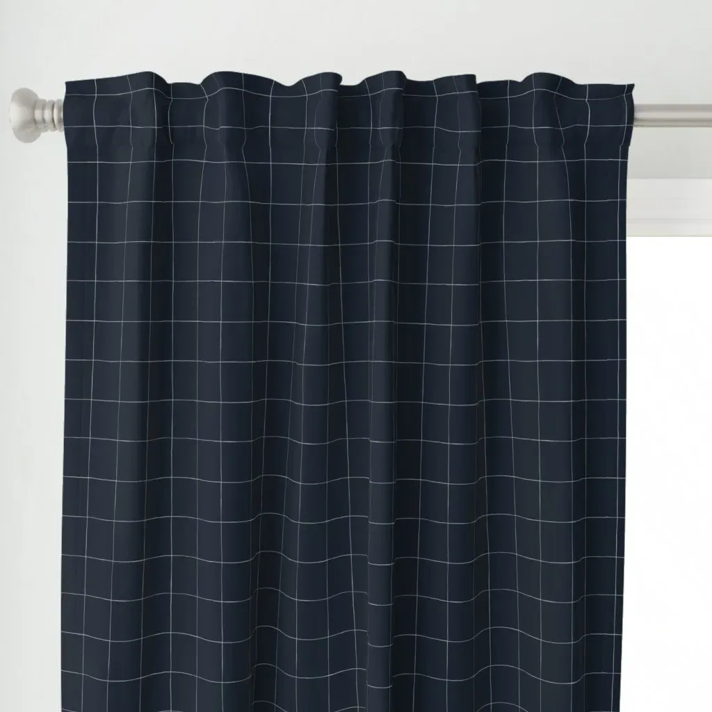 Ink Grid Curtain Panel - Navy Blue alternate view