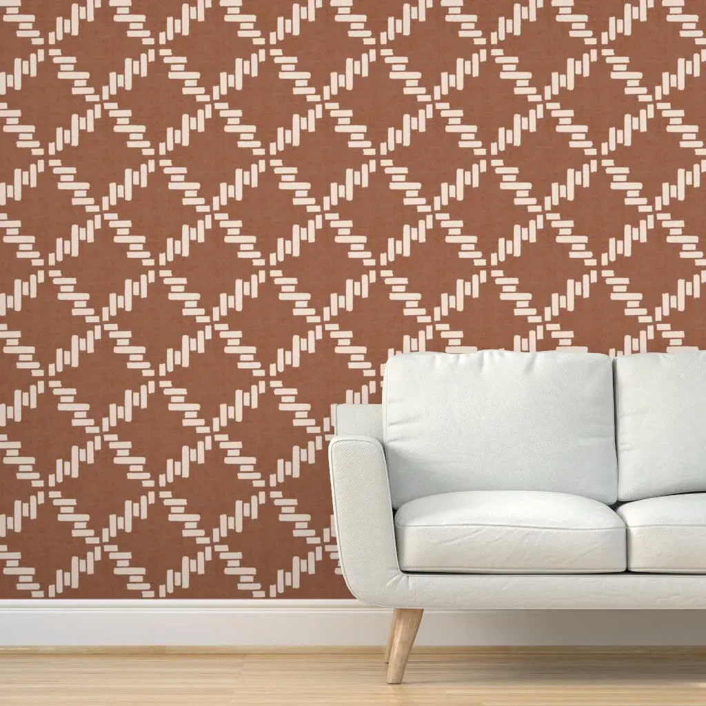 Ink Line Lattice Peel and Stick Wallpaper - Blushed Linen on Mocha Mousse product