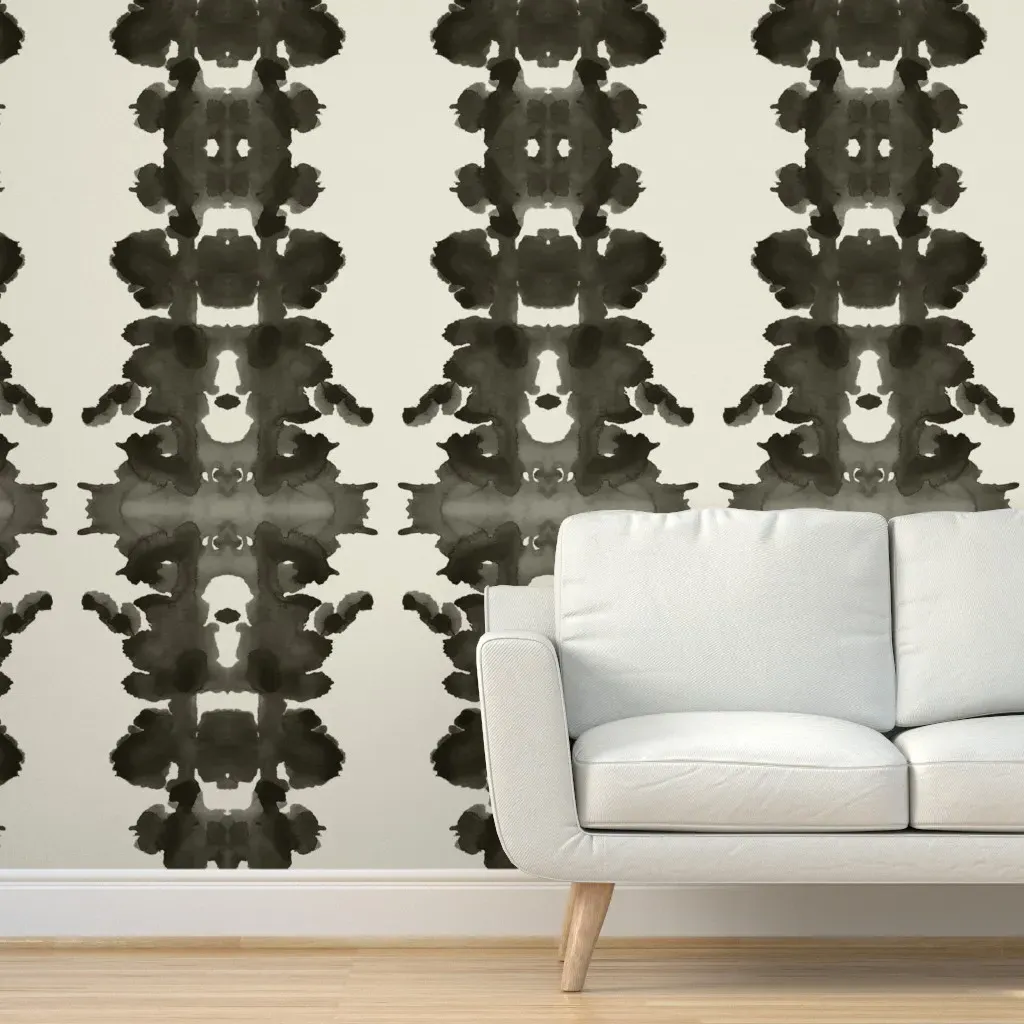 Inkblot Peel and Stick Wallpaper Panel - Dark Gray, Cream product