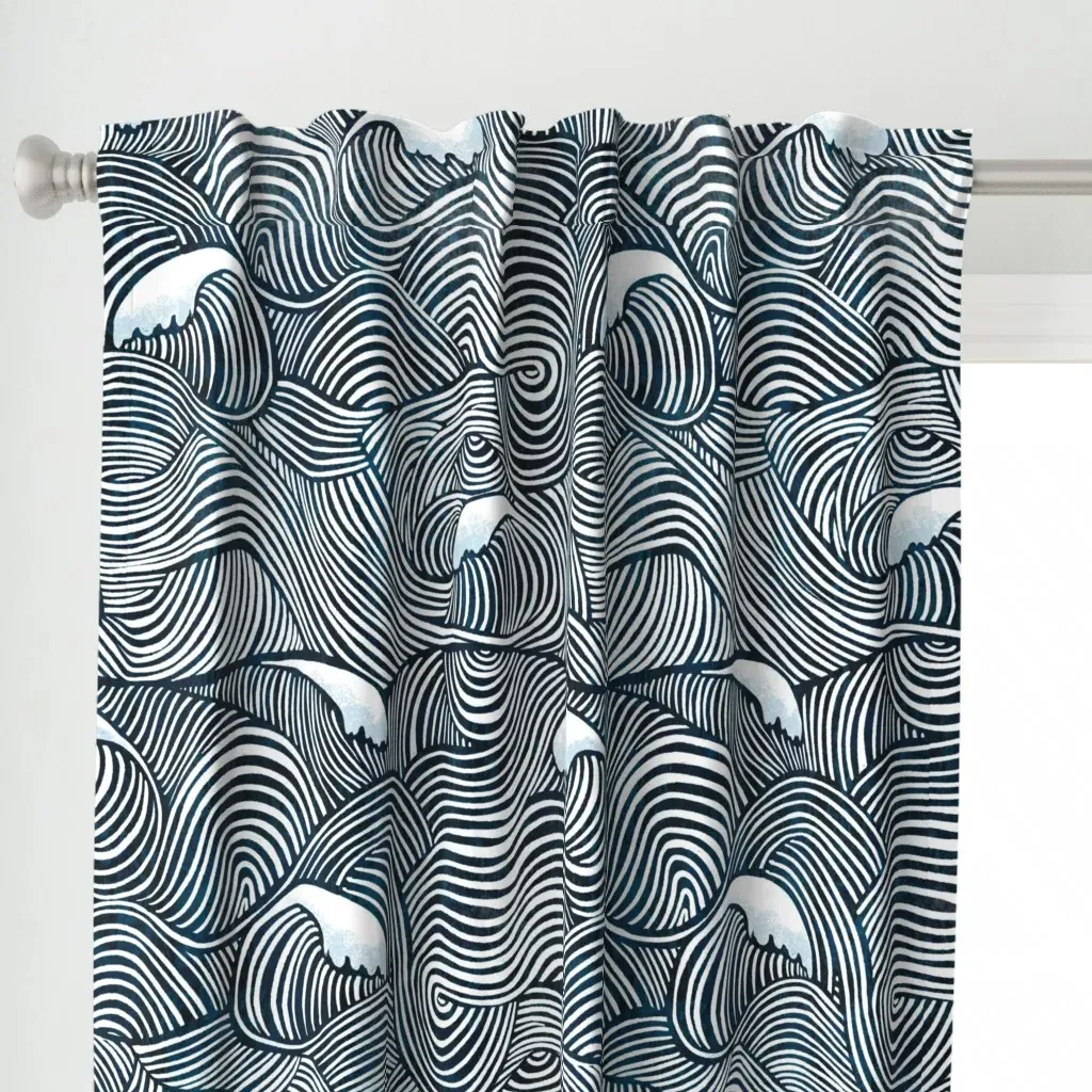 Inked Waves Curtain Panel - Dark Blue alternate view