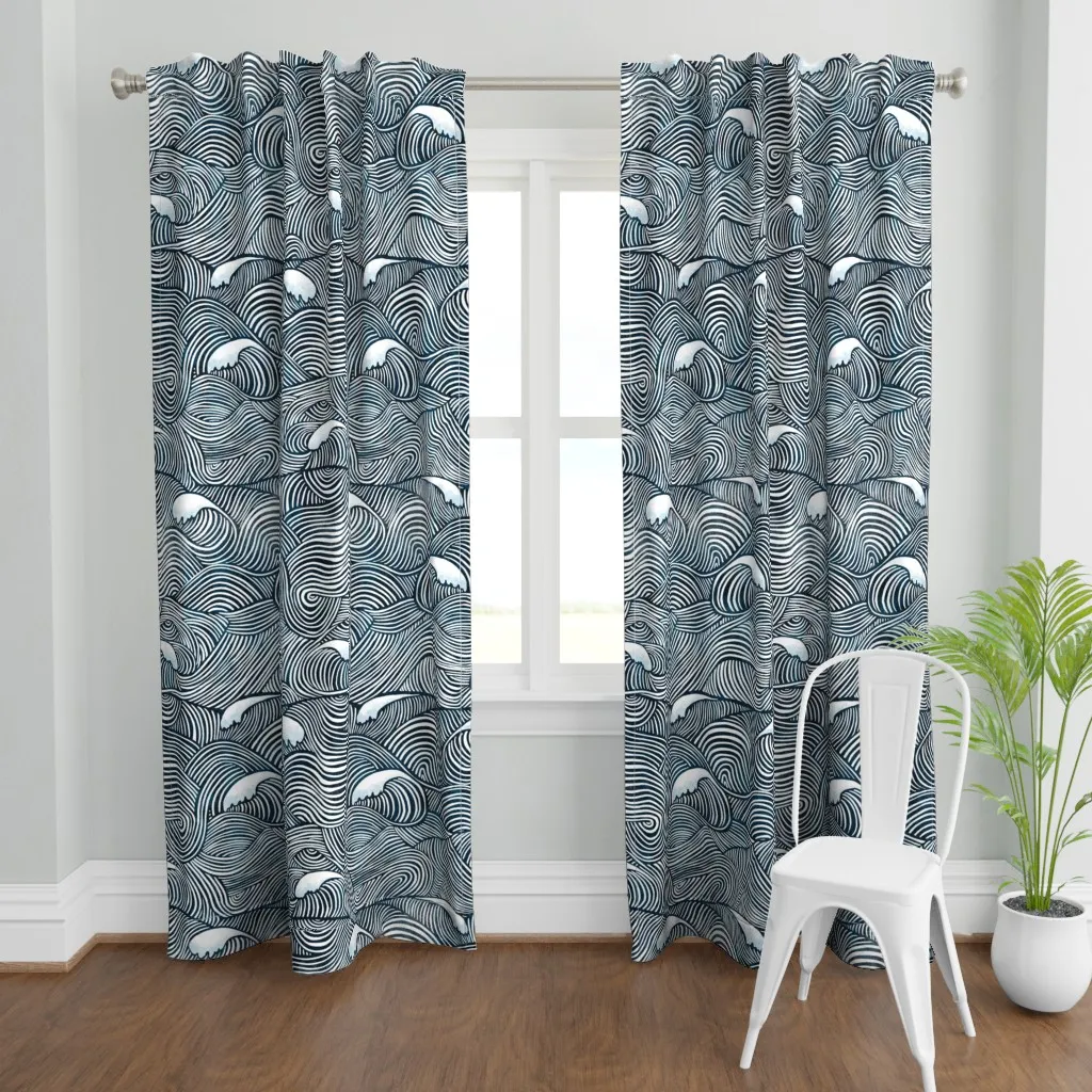 Inked Waves Curtain Panel - Dark Blue product