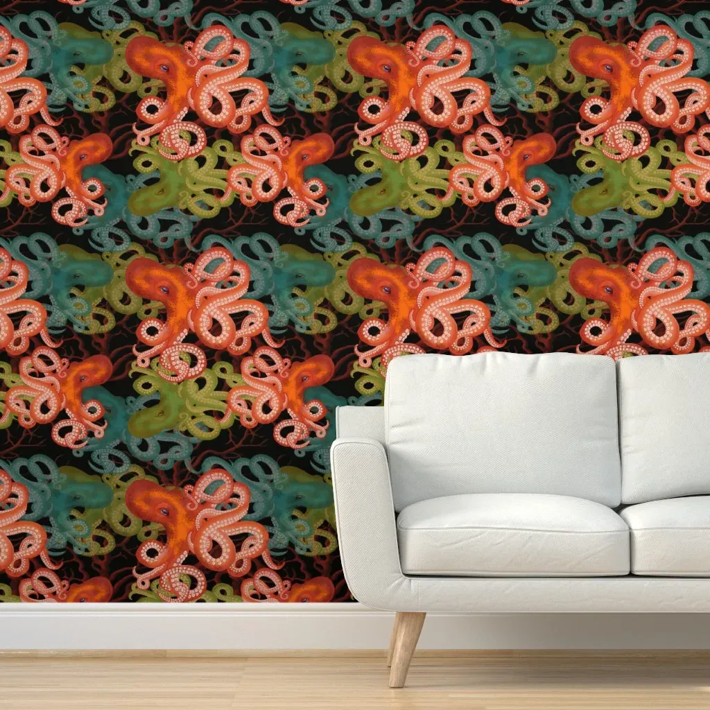 Inky Aquatic Ballet Peel and Stick Wallpaper - Orange product