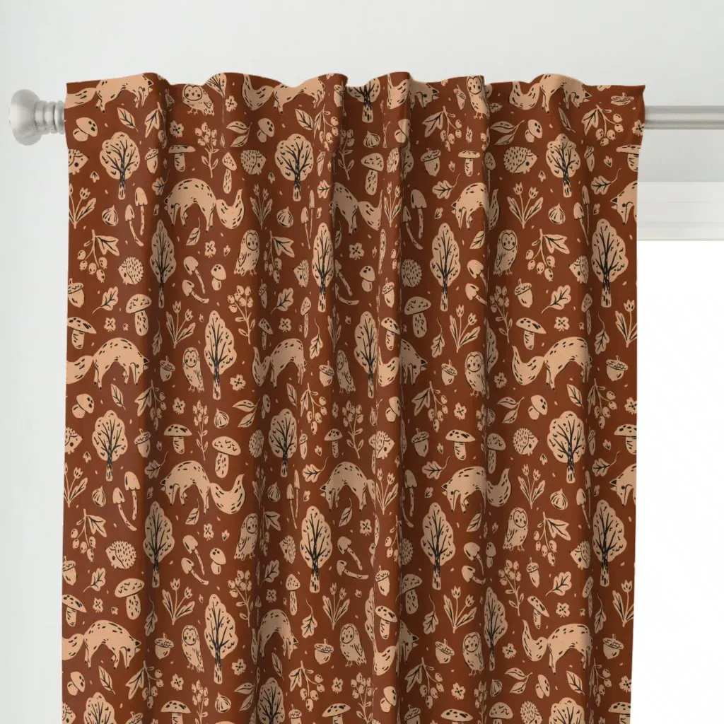 Inky Autumn Woodland Curtain Panel - Burnt Orange alternate view