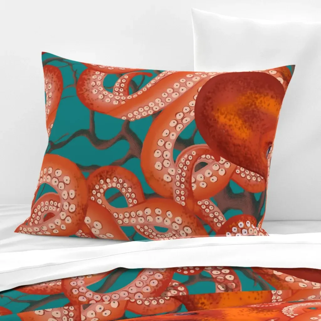 Inky Ballet Blue Large Wide Cotton Sateen Cushion Cover - Orange product
