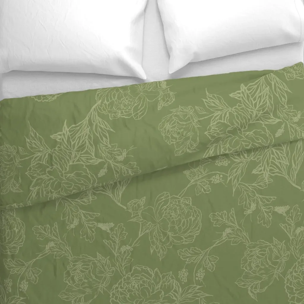 Inky Peonies Duvet Cover - Sage Green alternate view