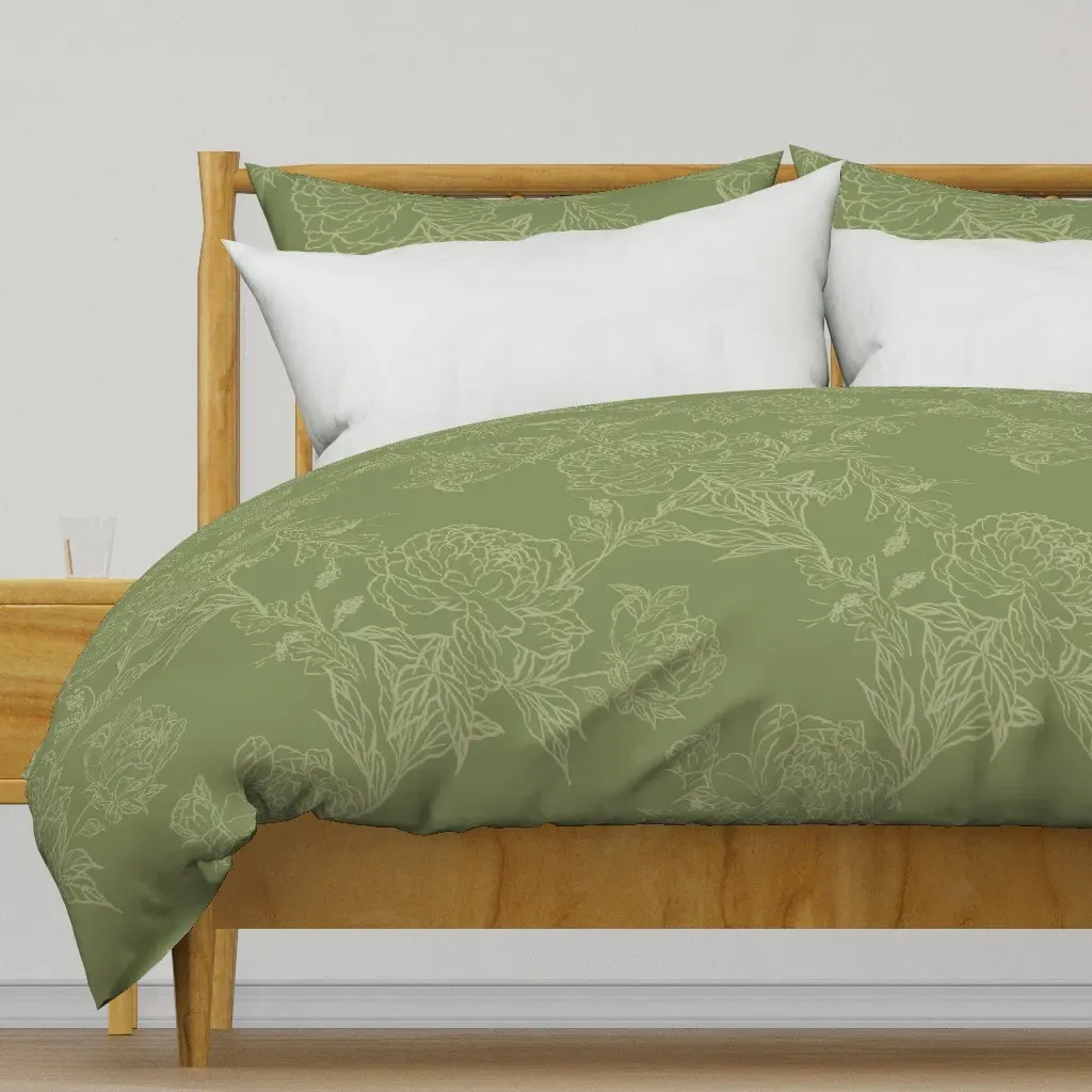 Inky Peonies Duvet Cover - Sage Green product