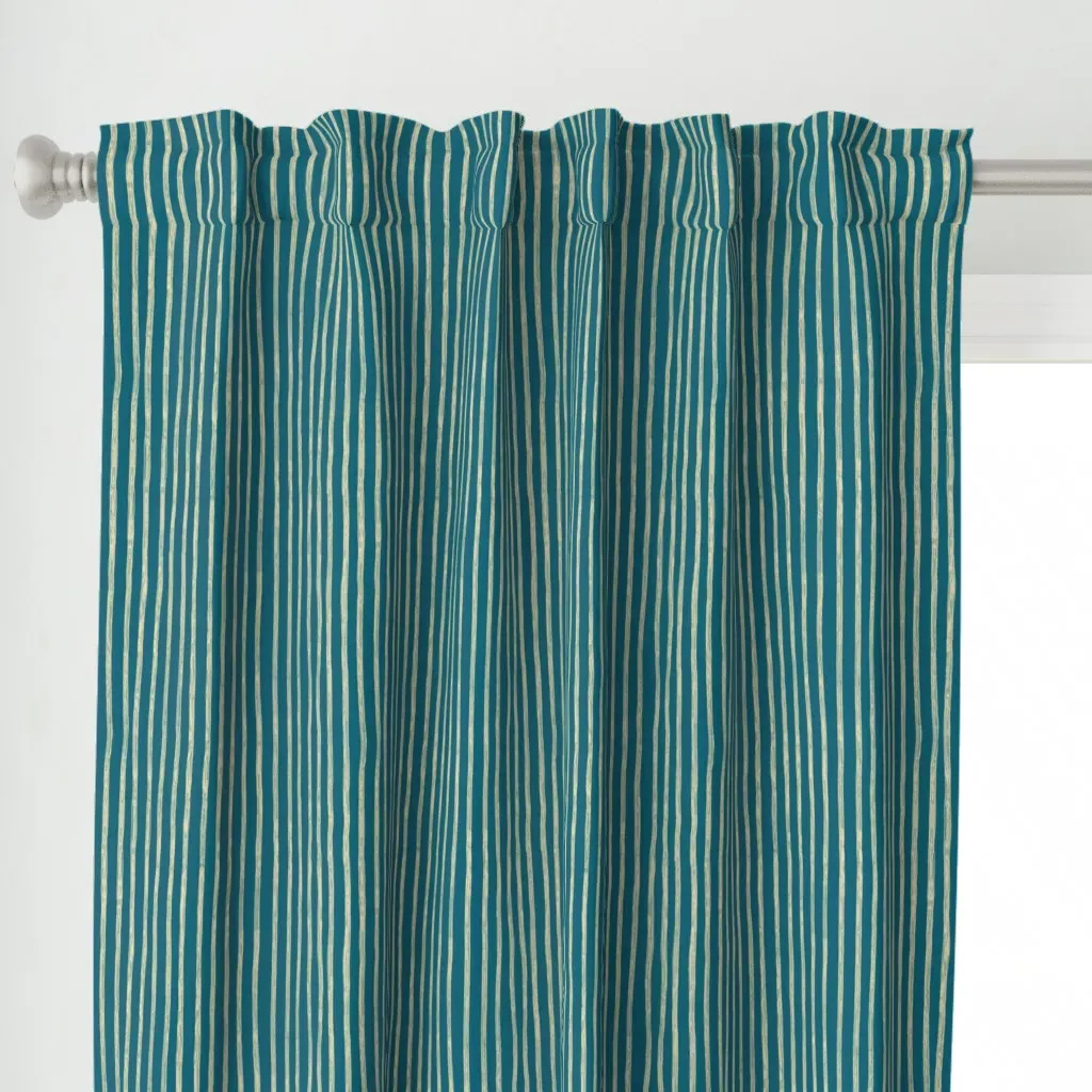 Inky Vertical Pin Stripe Curtain Panel - Teal alternate view