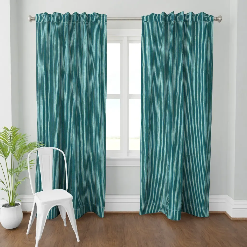 Inky Vertical Pin Stripe Curtain Panel - Teal product