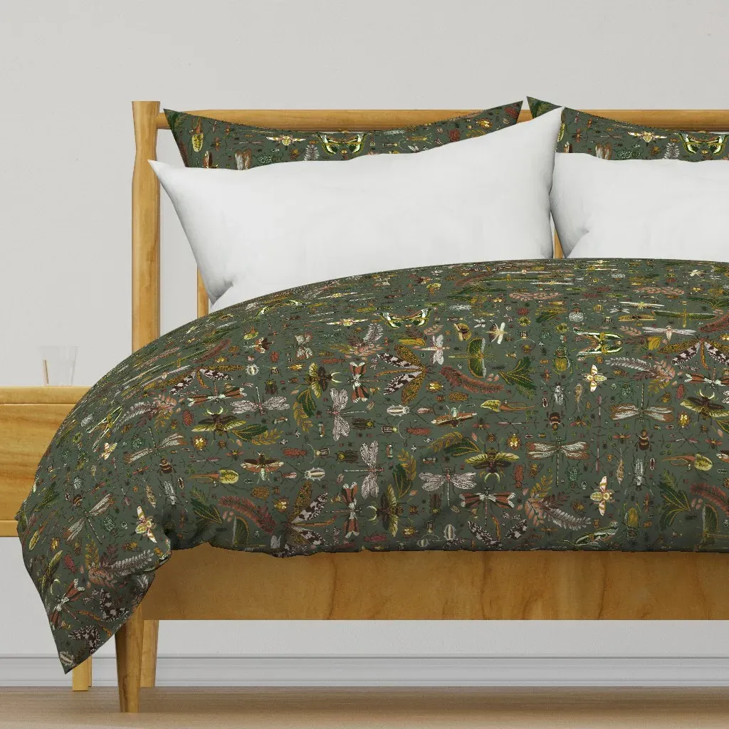 Insect Miscellany With Foliage Duvet Cover - Olive Green product