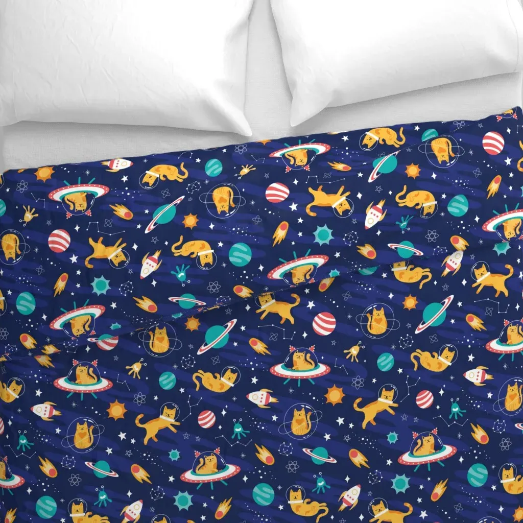 Intergalactic Space Cats Large Duvet Cover - Orange alternate view