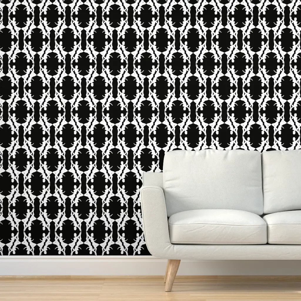 Intertwined Women Figurative Damask Peel and Stick Wallpaper - Black, White product