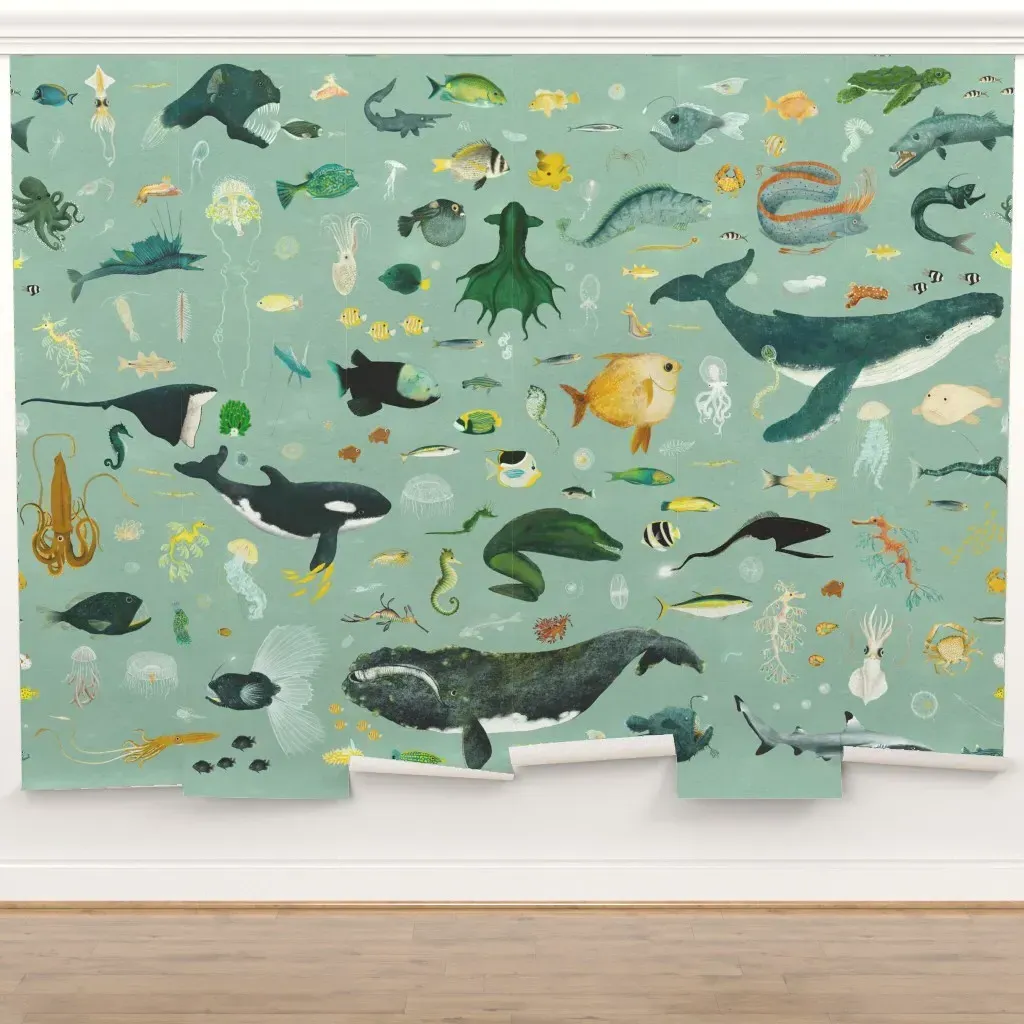 Into The Deep Blue Peel and Stick Wall Mural - Sea Garden Green product