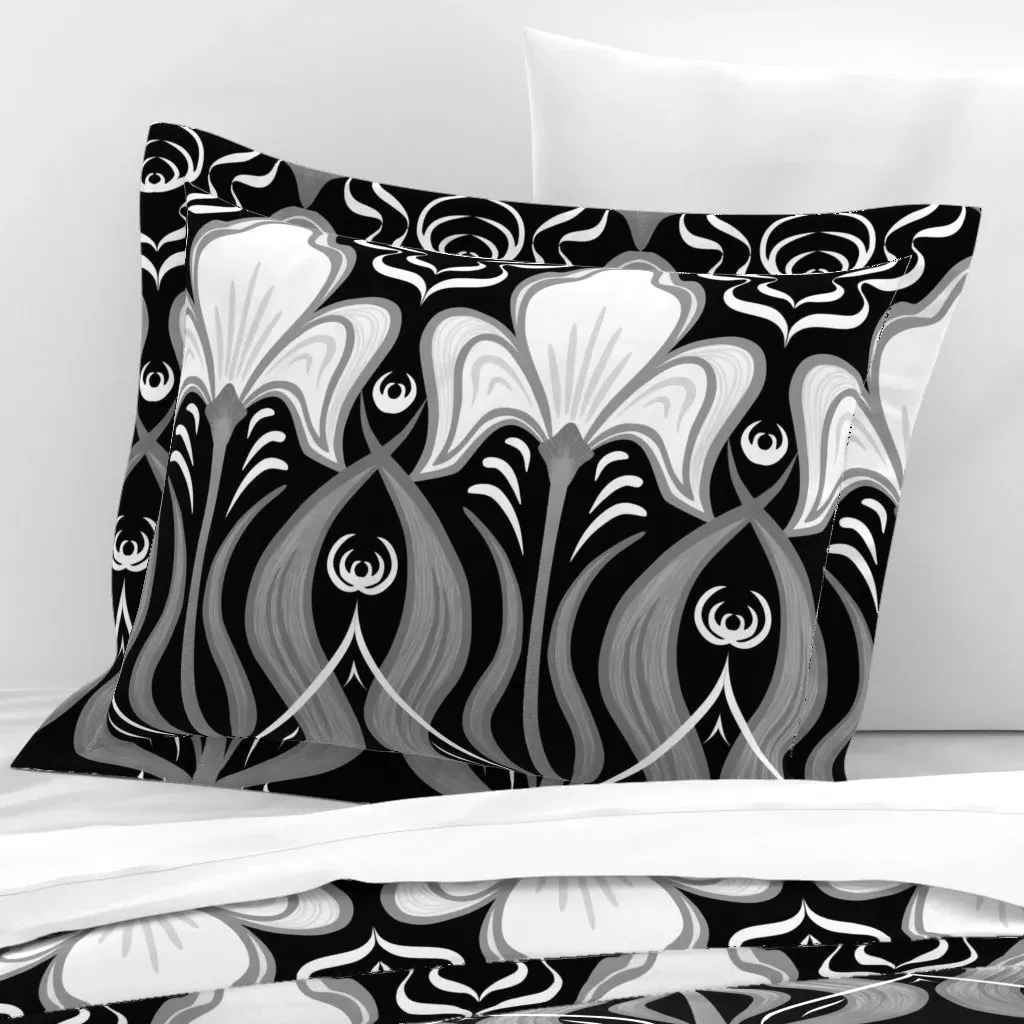 Iris Large Wide Cotton Sateen Standard Flanged Cushion - Black, White product