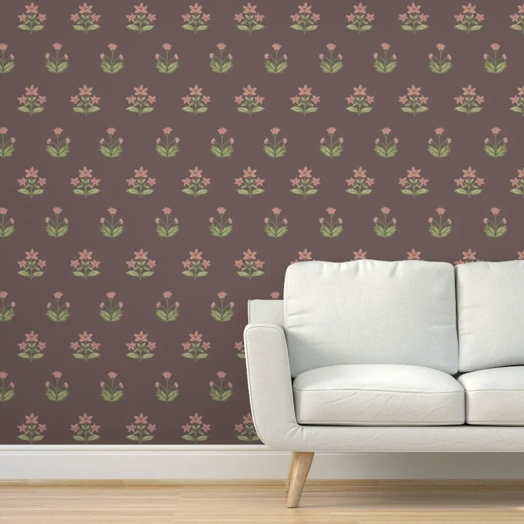 Isla Block Print Florals Peel and Stick Wallpaper - Cinnamon Slate product