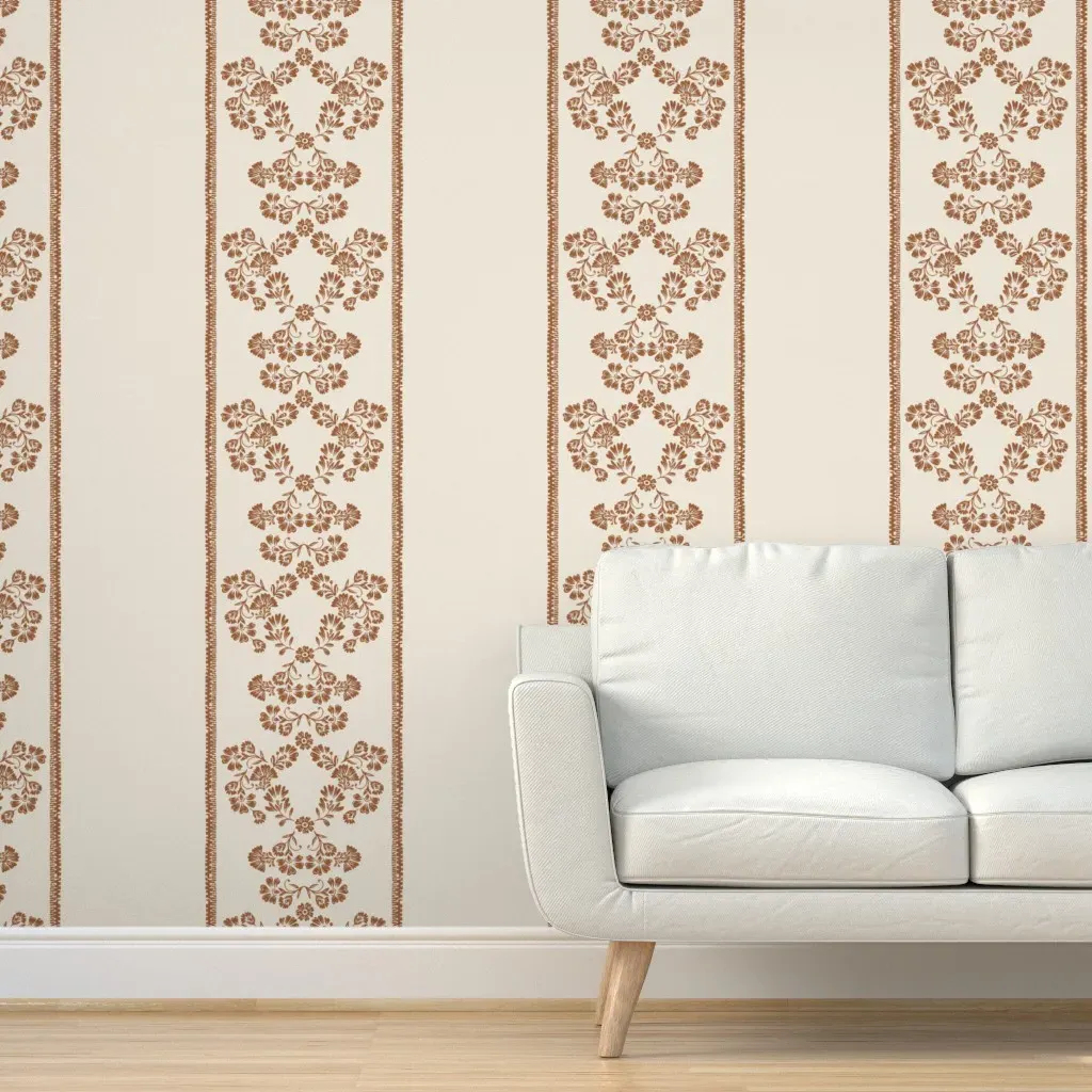 Isla French Provincial Striped Floral Peel and Stick Wallpaper - Terracotta product
