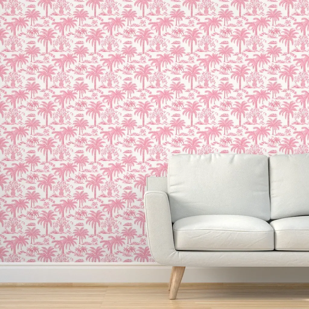Island Palms Roses Peel and Stick Wallpaper - Pink product