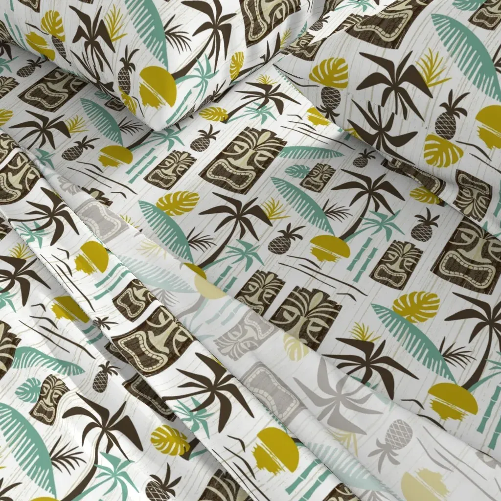 Island Tiki Mid Century Retro Tropical Hawaiian Full Sheet Set - Brown alternate view