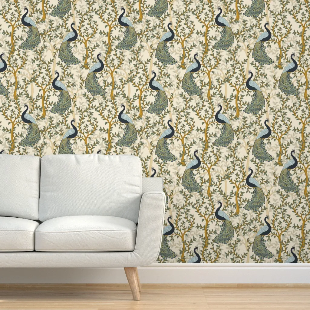 Italian Fresco Chinoiserie Peacocks Peel and Stick Wallpaper - Teal product