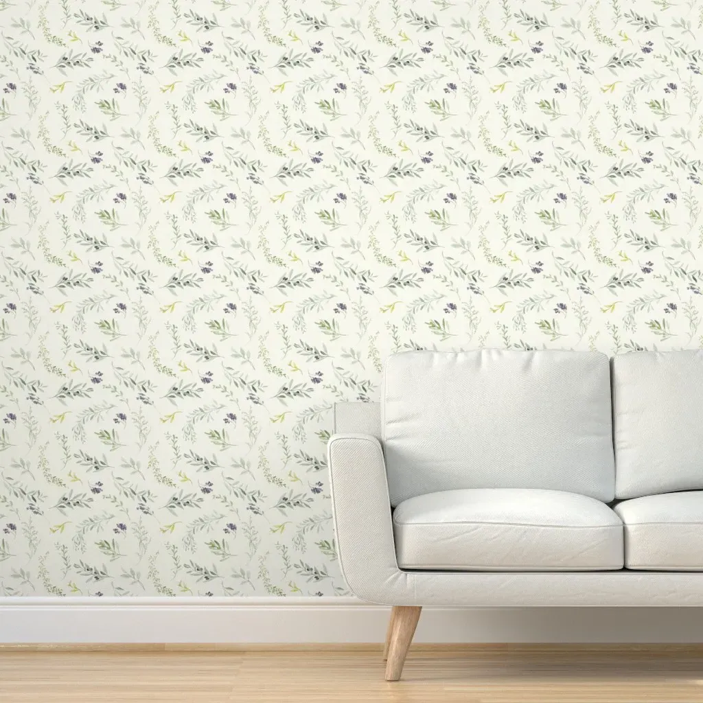 Italian Olives Peel and Stick Wallpaper - Ecru White, Green product