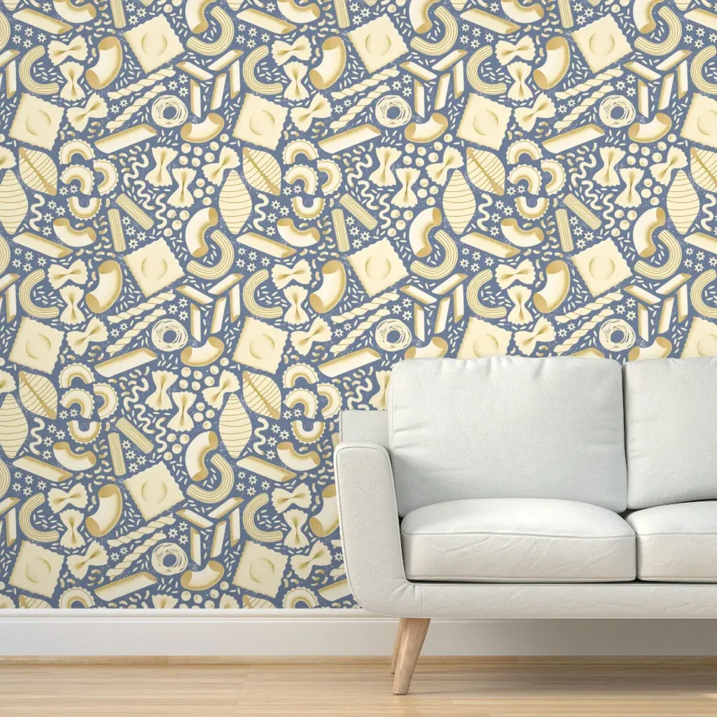 Italian Pasta Forms Peel and Stick Wallpaper - Blue-Grey product