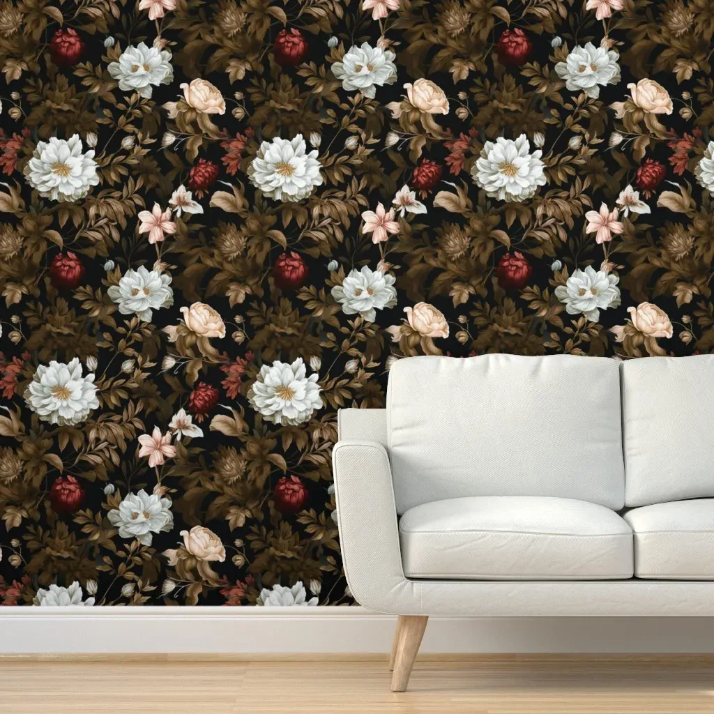 Italian Ruscus Garden Peel and Stick Wallpaper - Taupe-Gold, Black product