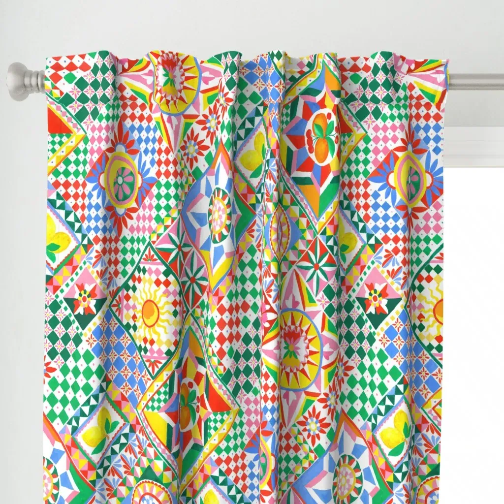 Italian Tile Splash Curtain Panel - Yellow alternate view