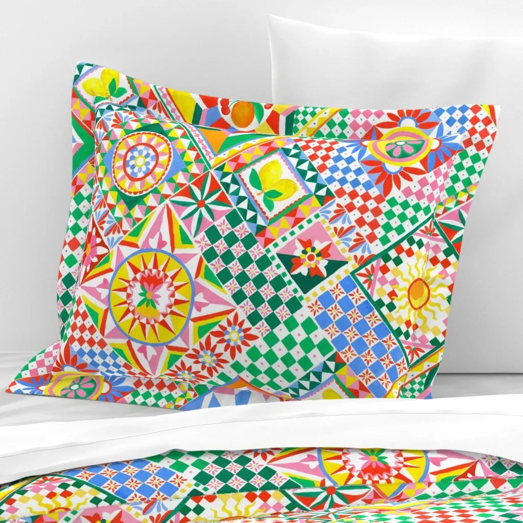 Italian Tile Splash Standard Flanged Pillow Sham - Yellow, Cotton Sateen product