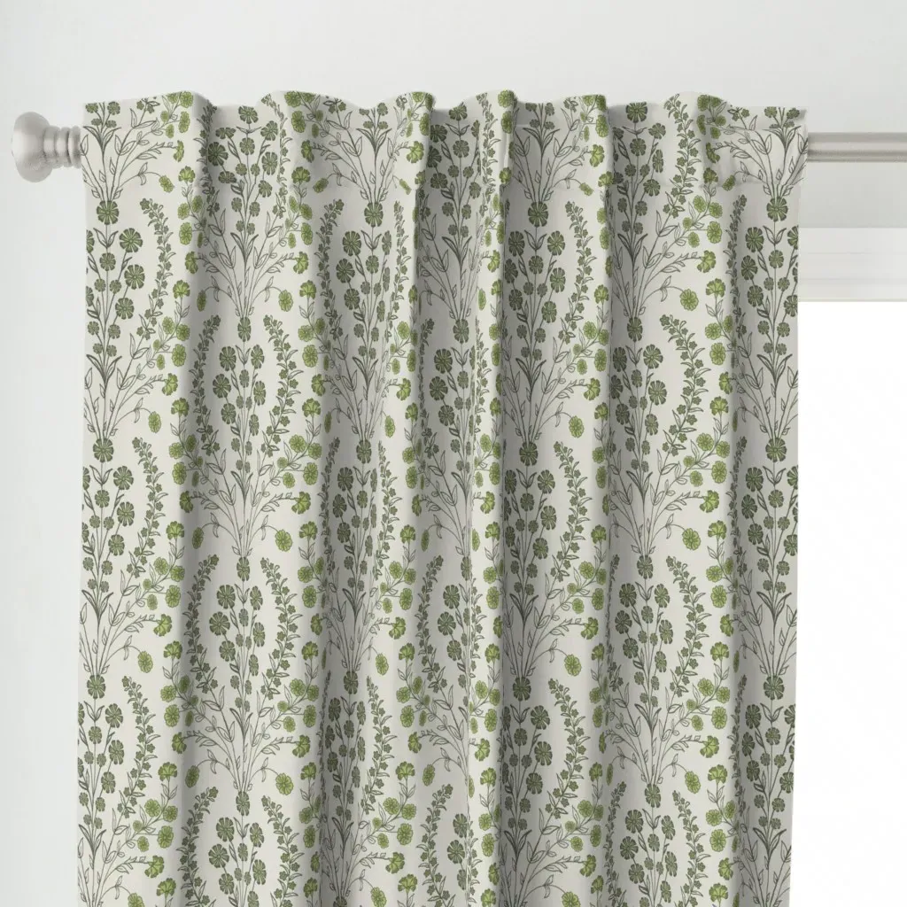 Italian Villa Floral Curtain Panel - Green alternate view