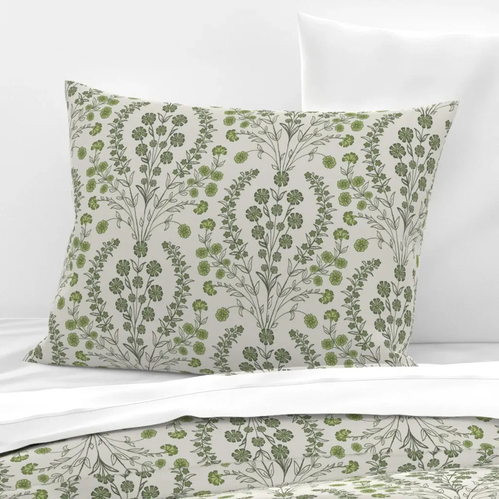 Italian Villa Floral Standard Knife Edge Pillow - Olive Green, Cotton Sateen product