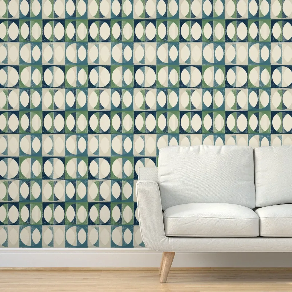 Italian Villa Moons Peel and Stick Wallpaper - Aqua Green product