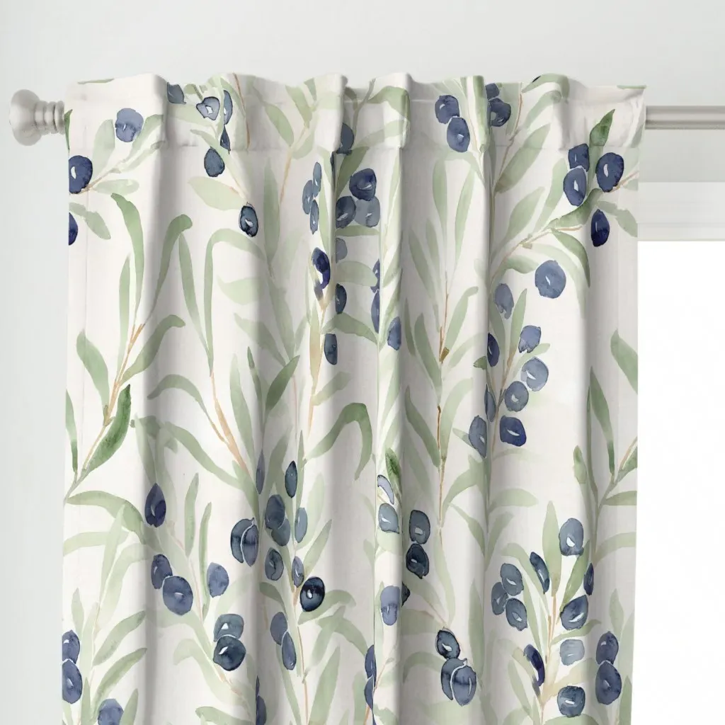 Italian Villa Watercolor Curtain Panel - Dark Teal alternate view