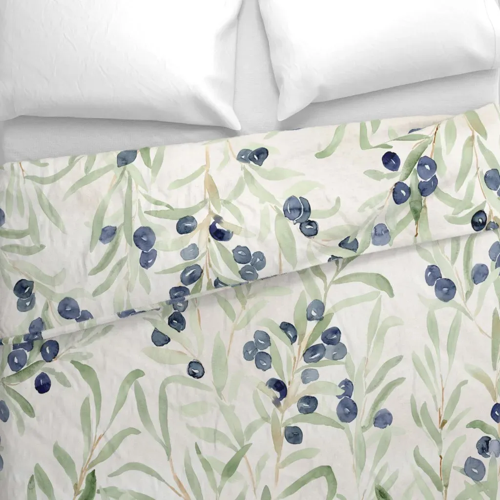 Italian Villa Watercolor Olive Duvet Cover - Dark Teal alternate view
